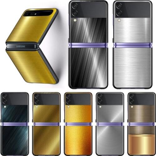 Phone Case For Samsung Galaxy Z Flip 3 5G Hard Cover for Galaxy Z Flip ZFlip3 PC Black Fold Shell Dark Brushed Metal Texture