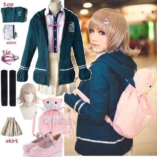 Chiaki Nanami Cosplay Costume Danganronpa 2 backpack headwear wig School Uniform Japanese Anime Halloween Costume For Women Girl