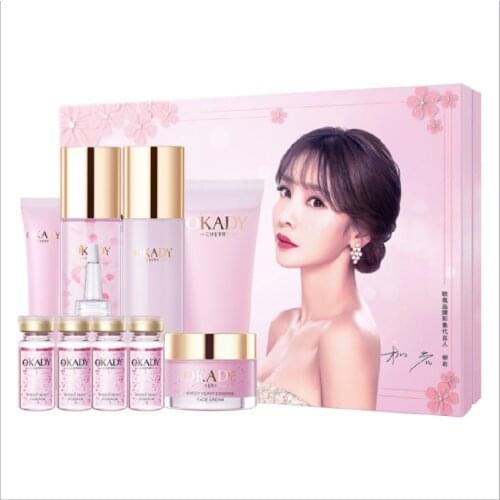 OKADY 9Pcs Sakura Yeast Essence Rejuvenating Birds Nest Facial Skin Care Plant Extract Moisturizing Essence Anti-Wrinkle Set