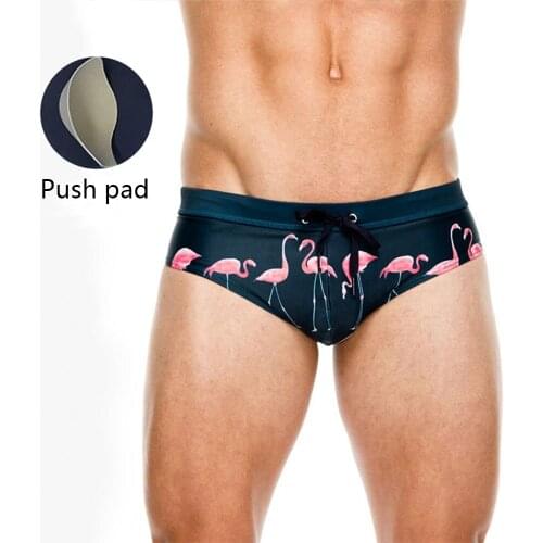 European And American Fashion Printed Swimsuit Men Beach Sports Swimming Trunks New Swimming Trunks With Push Pad Cup Bikini