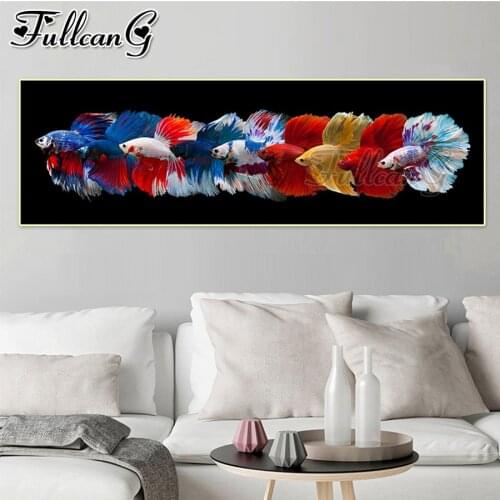 FULLCANG Colorful ornamental fish diy 5d full square round drill diamond embroidery sale large mosaic painting wall decor FC3575