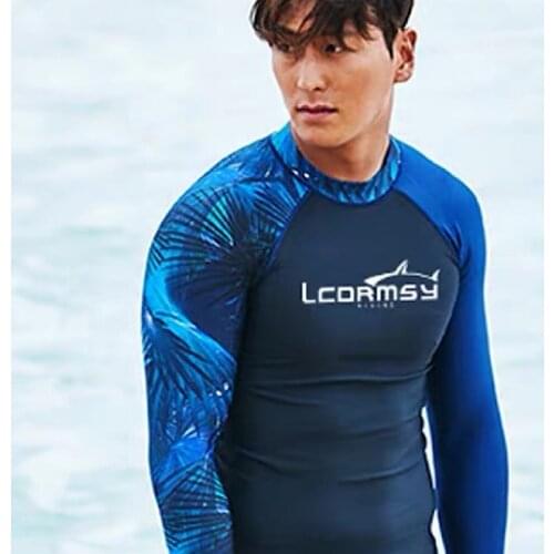 Surfing Long Sleeve Splice UV Sun Protection Basic Skins Diving Swimming T Shirt Blue Black M/ L/3X
