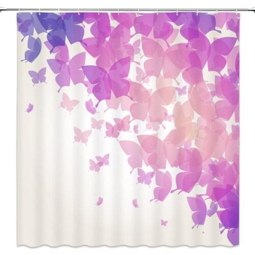 Hot Sale Butterfly Shower Curtains Beautiful Insect Themed Pattern Bathroom Decor Waterproof Polyester Fabric Curtain Set Cheap