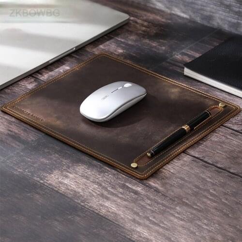 Genuine Leather Mouse Pad With Pen Slot Small Square Office Desk Mouse Pad Laptop Computer Anti-slip Pad for Business Gift Case