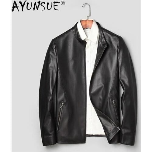 AYUNSUE New Autumn Mens Genuine Leather Jacket Spring Real Sheepskin Leather Coats Man Casual Outwear Jaqueta Masculina SQQ344