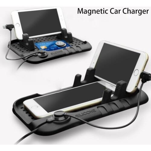 Magnetic Car Charger Phone Holder Silicon Anti-Slip Mat In Car Magnet Support USB Charging Navigation Stand For 5.5 inch Phones