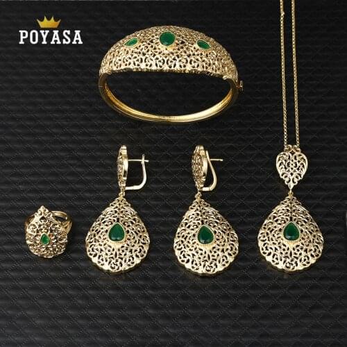 Moroccan Caftan wedding gold jewelry set green stone fashion jewelry set copper high quality jewelry set