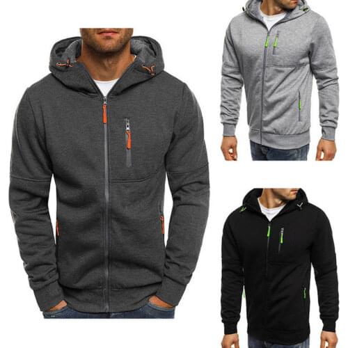 Fashion Casual Gym Hooded Coats Top Outwear New Gray/Black Sweatshirt Mens Fall Zip Up Mens Hoodies Hoody Jacket Sweatshirt