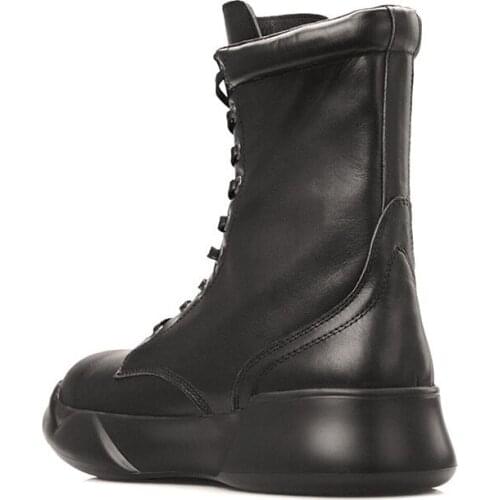 2020 Winter Lace Up Punk Style Zippers Motorcycle Biker Boots Genuine Leather Men British High Top Male Footwear Plus Size 38-44