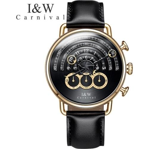 Carnival big dial Waterproof watch men Sapphire gold stainless stell quartz black Stop watch wristwatch relogio masculino