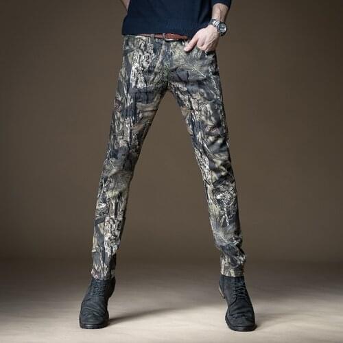Free Shipping New 2019 mens male Jeans slim Korean skinny personality printing hip hop pants boys denim camo stretch trousers