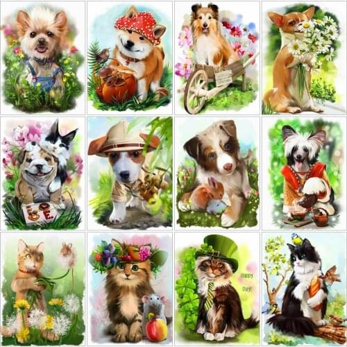 AZQSD Full Drill Diamond Embroidery Dog Cat Mosaic Rhinestone Diamond Art Painting Animal Cross Stitch Needlework Decor Home