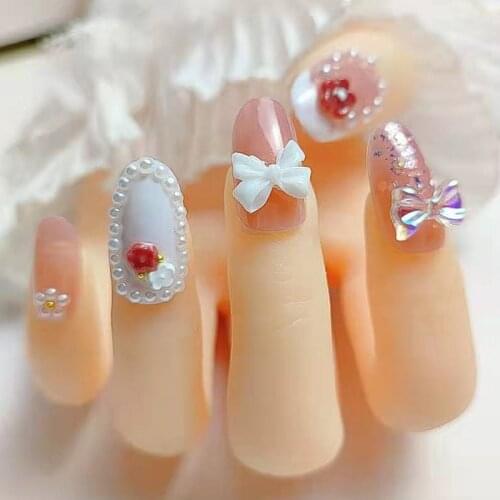 Bowknot Nail Piece False Nails 24 PCS Save Time Adhesive Jelly Nail Patch Cute Princess Manicure for Nail Salon Art DIY NE