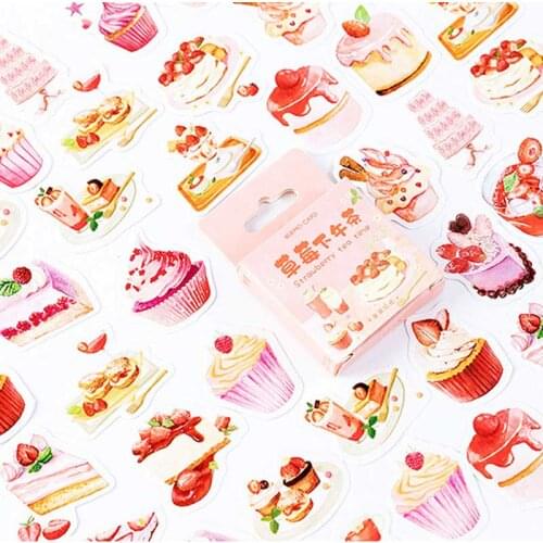 46Pcs/box Strawberry Afternoon Tea Cute Paper Decoration Stickers Scrapbooking Stationery Planner Office Supplies Stationery