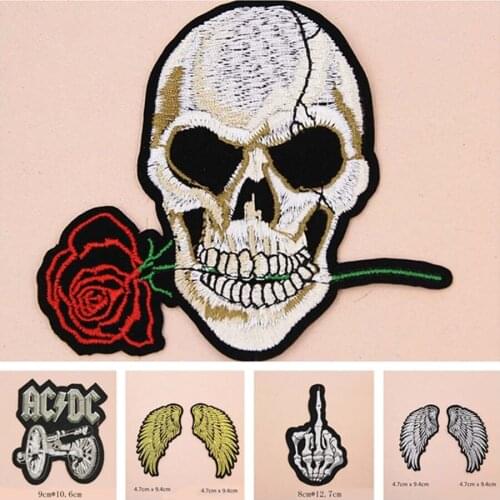 Skull Flower Wing Patches Cap Shoe Iron On Embroidered Appliques DIY Apparel Accessories Patch For Clothing Fabric Badges BU138
