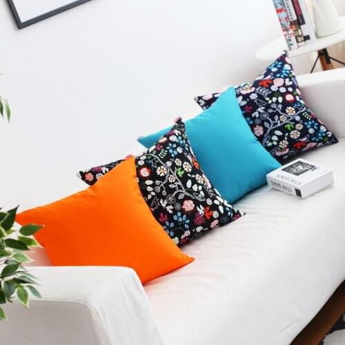 45X30/40/45/50/60cm deep blue foral cushion cover cotton orange pillow case large waist pillowcase cover backrest