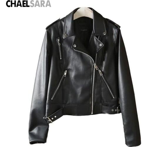 2021 New Women Spring Autumn Black Faux Leather Jacket Femal Solid Motorcycle Jackets