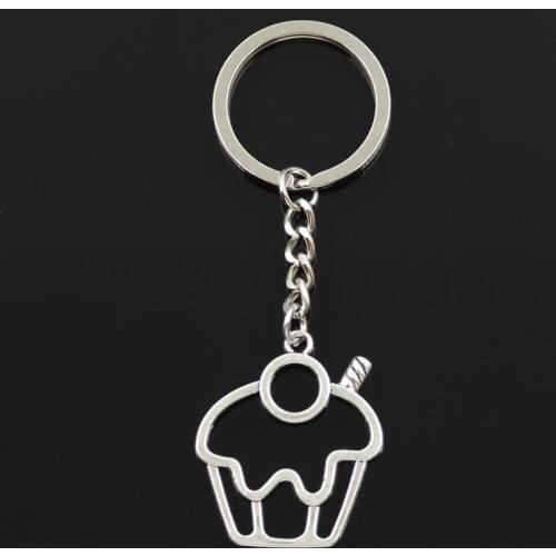 New Fashion Keychain 36x31mm Cake Cupcake Pendants DIY Men Jewelry Car Key Chain Ring Holder Souvenir For Gift