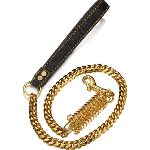 Strong Large Dog Leash 316 Stainless Steel Doberman Pitbull Bulldog Leather Collar Lead Quality Pet Dog Accessories Metal Leash