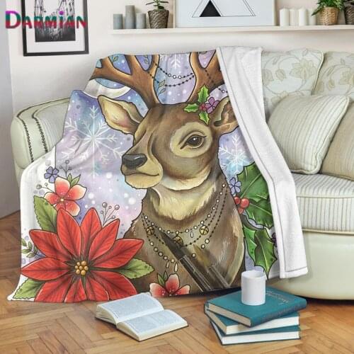 DARMIAN Christmas Moose Pattern Fleece Throw Blanket Home Bedding Products Nap Sofa Couch Quilts Air Condition Flannel Blankets