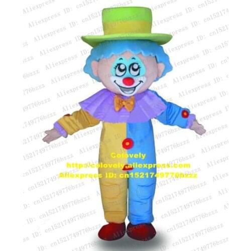 Funny Pink Clown Buffoon Jester Joker Jack-pudding Mascot Costume Adult Size With Green Round High Hat Short Blue Hairs No.8275