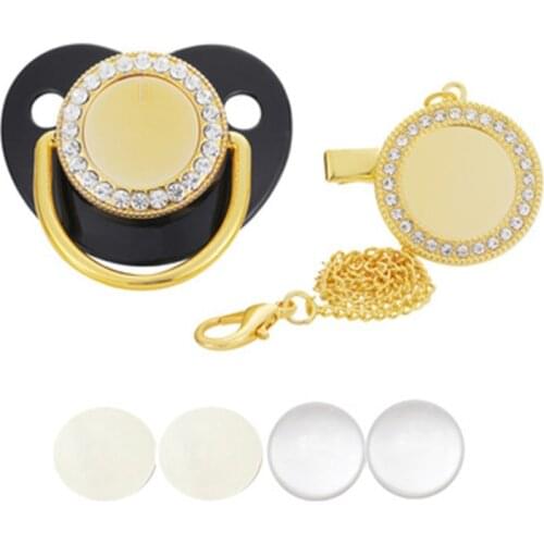 Sublimation Blank Baby Pacifier Rhinestone Dummy Clips Chain Gold BPA Free Silicone Pacifier Holder Eco-Friendly For Gift