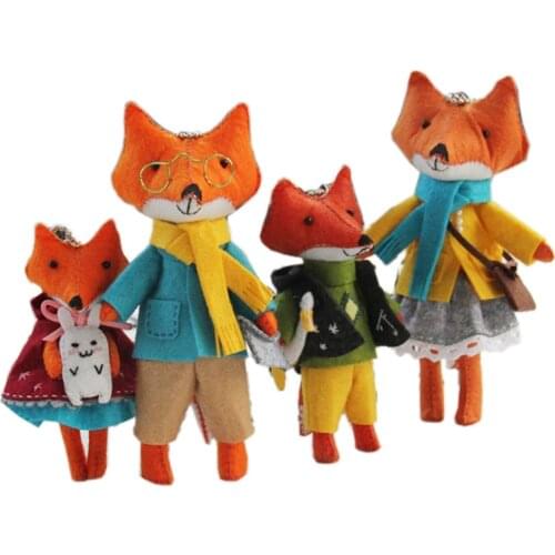 2 Pcs Lovely Fox Family Felt Non-woven DIY Material Bag Handmade Sewing Cloth Craft Toys Kids Gift Home Decoration Accessories