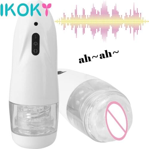 IKOKY 10 Speed Voice Interaction Vacuum Sucking Male Masturbator Cup Sex Toy for Men Automatic Rotation Real Vagina Pocket