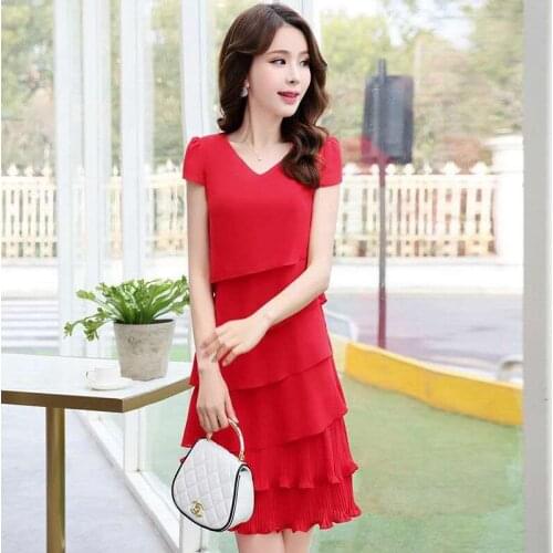 Vestidos Party Dress Women Plus Size 4XL Chiffon Summer V-neck A-line Cake Dresses Sukienki Party Dress Robe Ropa Mujer