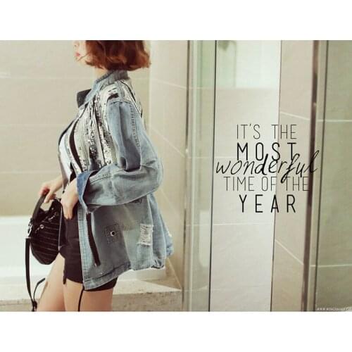 Sequins Denim Jacket Women Bomber Coats Fashion Long Sleeves Coats Vintage Hippie Jeans Jackets Colete Feminino Handsome Jackets
