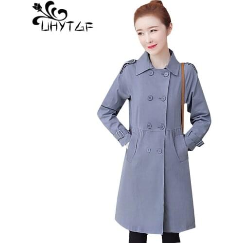 UHYTGF Women clothes 2019 spring autumn trench coat Double-breasted casual 3XL plus size outerwear long Windbreaker female 916