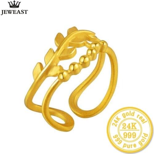 XXXZZZ JEWEAST 24k Pure Gold Ring For Women Beautiful Lines Exquisite Shape Resizable Design Fresh And Creative Style Gold Rings
