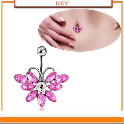 Sexy human body piercing accessories navel nail horse eye Crystal Butterfly Navel button medical steel q00279