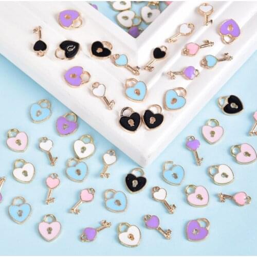 10Pcs/Set Enamel Alloy Love Lock Key Charms Pendant Jewelry DIY Making Craft