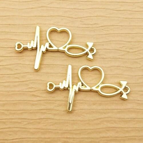 10pcs 19x34mm heart heartbeat charm for jewelry making earring pendant bracelet charm necklace charms diy finding