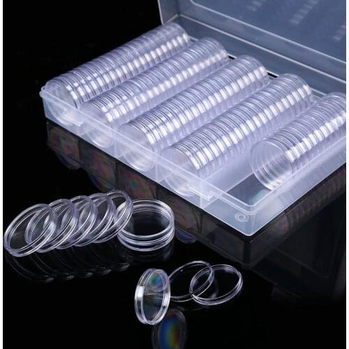 100pcs 30mm Coin Capsules Round Plastic Coin Holder Box Case Container with Storage Organizer Box for Coin Collection Supplies
