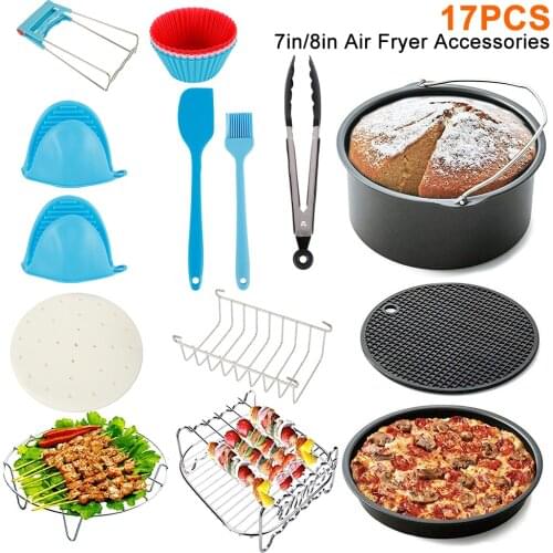 17Pcs Air Fryer Accessories Set Bakewear Airfryer 7/8 Inch for Gowise Phillips Cozyna Basket Pizza Plate Grill Pot Cooking Tool