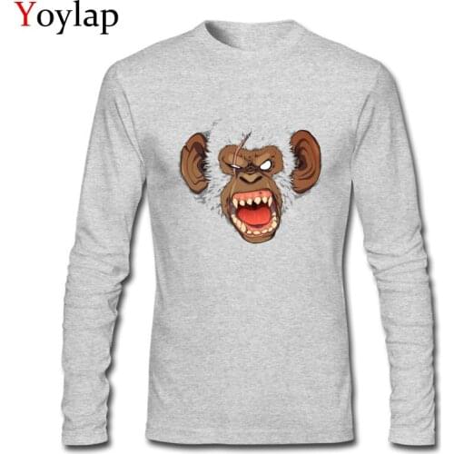 2017 Crazy Design MONKEY KING Tops & Tees Cartoon Print Men T-shirt Long Sleeve Funny Streetwear Cotton Fabric