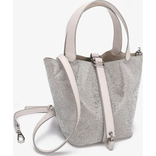 2021 New Full Rhinestone Leather Bucket Bag Fashion Rhinestone All-match Diamond-studded Ladies Shoulder Messenger Bag Sac Luxe