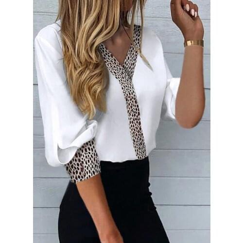 2021 New Style Hot Sale At Factory Price Ladies Fashion Long-Sleeved Shirt Female Leopard Print Stitching Shirt Top