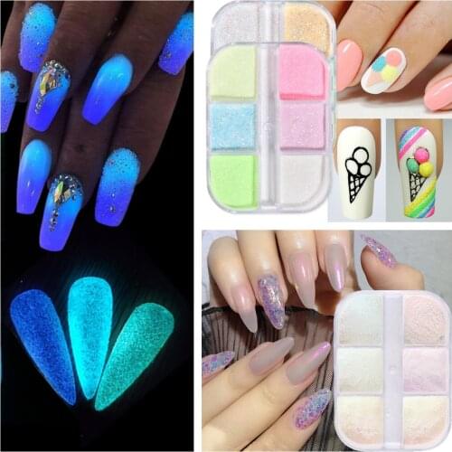 6 Grids Nail Glitter Pearl Shell Powder Aurora Mirror Rubbing Pigment Soap Sparkly Charm Nails Art Design Accessory