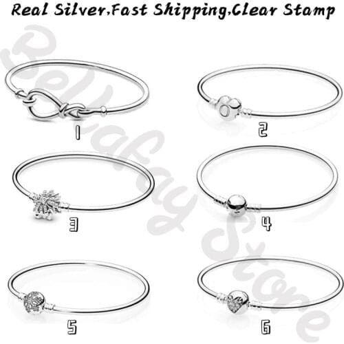 Authentic 100% 925 Sterling Silver Infinity Knot Bangles Moments Heart Clasp Fits Original Charms Beads For Women DIY Jewelry
