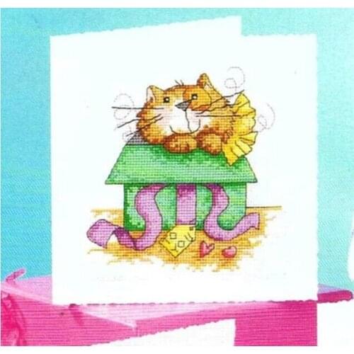 FREE Shipping Top Quality popular DIY cross stitch greeting card cat, birthday card Thanksgiving card