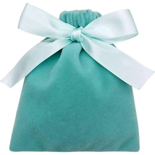 Turquoise Blue Velvet Jewelry Gift Bags 5x7cm 7x9cm 9x12cm pack of 50 Custom Logo Candy Sack Makeup Small Drawstring Pouch