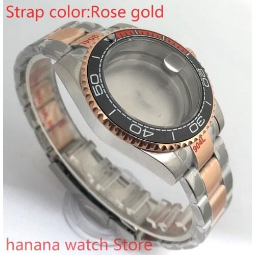 904L stainless steel rose gold strap bracelet with 40mm sapphire glass ETA mingzhuji NH36 MH35 case, black orange bezel