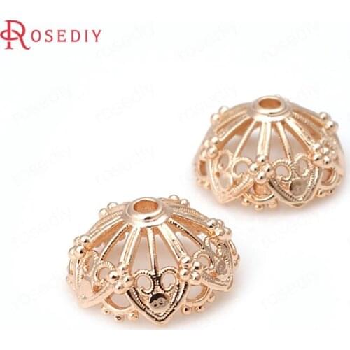 D070)6 pieces 16.5x8mm 24K Champagne Gold Color Plated Brass Beads Caps High Quality Diy Jewelry Accessories