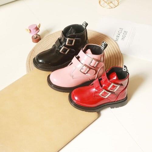 Spring/Autumn Girls Martin Boots Baby Single Boots Double Buckle Children Princess Short Bootscasual Flexible Sole Soft Bottom
