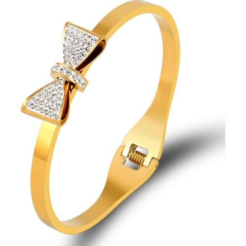 Elegant Butterfly Design Crystals Bangle & Bracelet for Woman Stainless Steel Jewelry Bracelet with Stones Wedding Jewellery