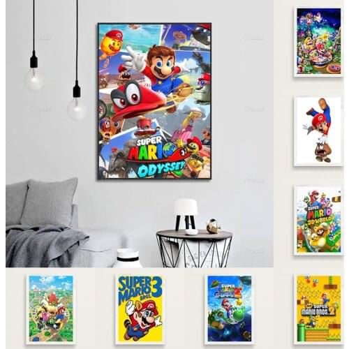 Super Mario Video Game Hot Art Painting Vintage Canvas Poster Wall Home Decor Frame Cuadros