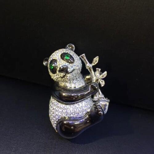 Cute unisex 925 sterling silver with cubic zircon panda brooch pins men women jewelry fine free shipping